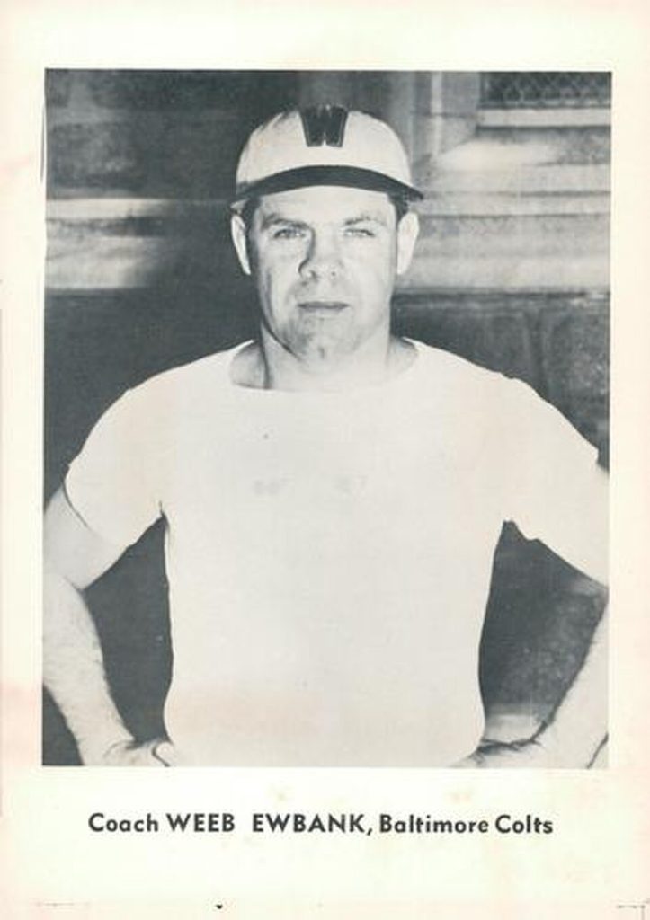 Vintage publicyt shot of Weeb Ewbank in 1961 wearing a white tee-shirt and white ball cap