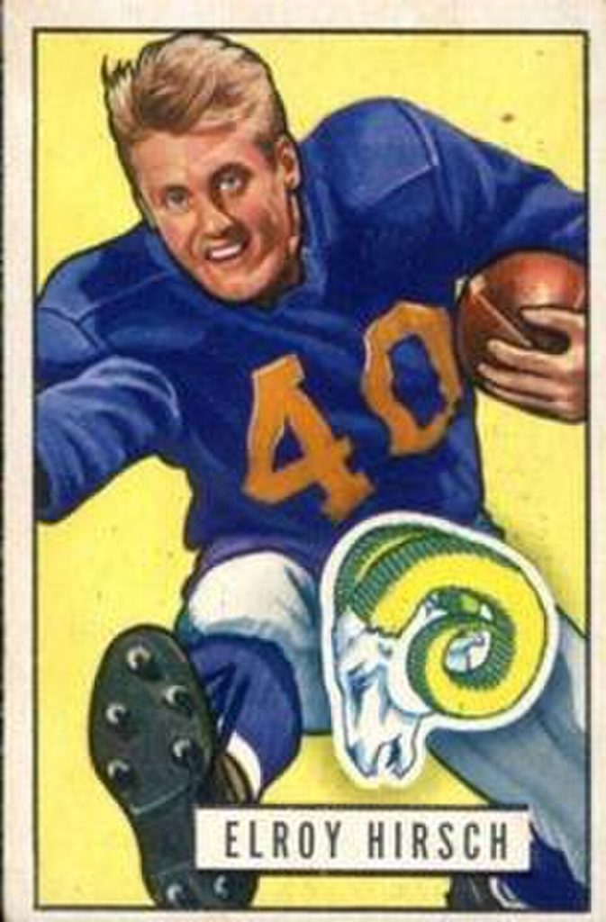 Full color drawn image of American football player Elroy Hirsch on the 1951 Bowman trading card.