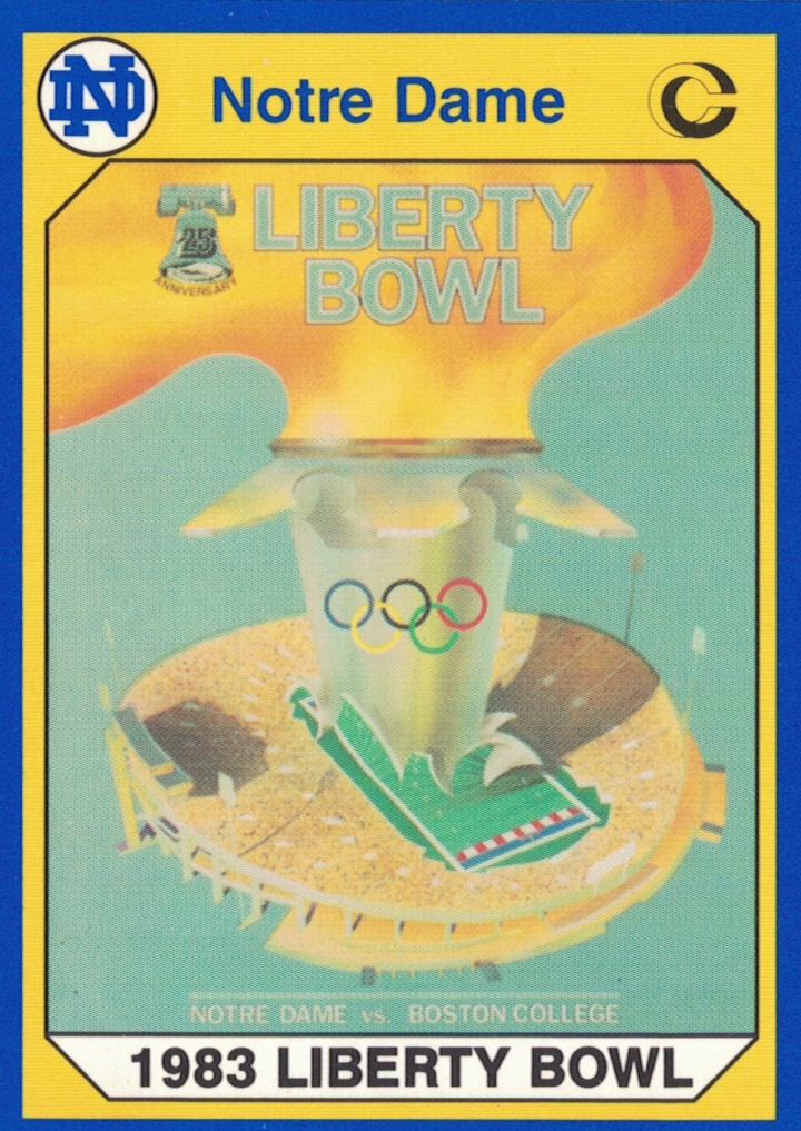 Full color trading card. 1990 Collegiate Collection Notre Dame - Card #52 1983 Liberty Bowl - Notre Dame Fighting Irish vs Boston College. Darin Hayes' personal collection.