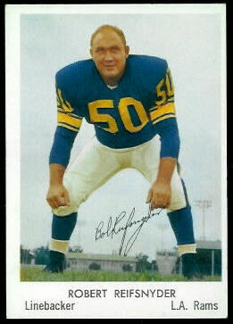 Full color publicity full body shot of A 1959 promotional image of Los Angeles Rams player Bob Reifsnyder.