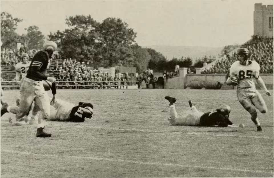 Black and white action shot of Army vs North Carolina in 1944.