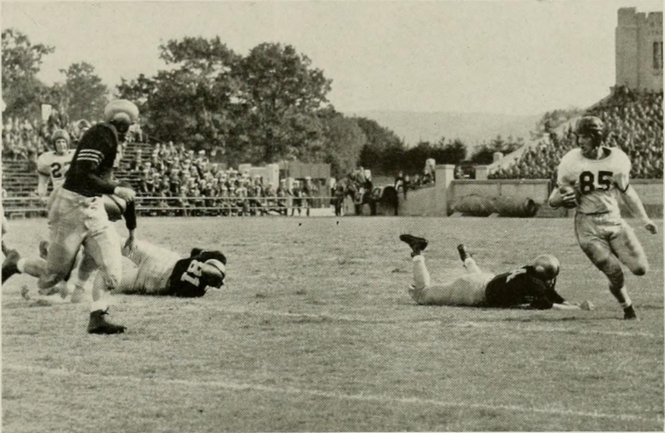 Black and white action shot of Army vs North Carolina in 1944.