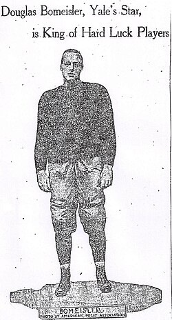 Full body, black and white grainy, Newspaper Image of Doug Bomeisler circa 1912.