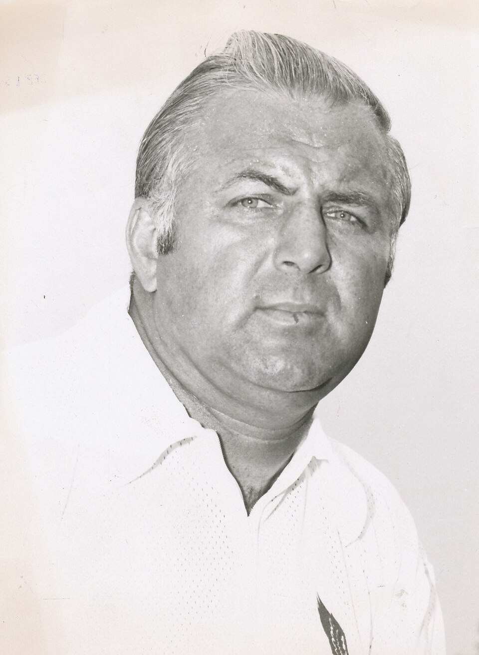 Black and white publicity head shot of Mike McCormack in 1973