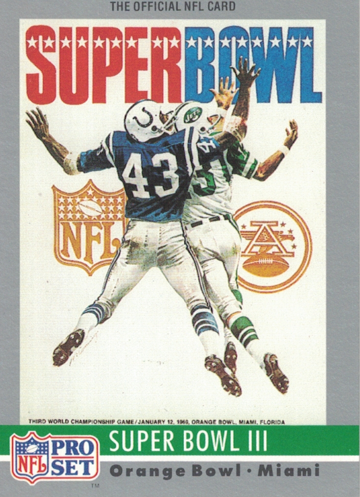 Full color trading card of Pro Set cards of Super Bowl III program cover.
