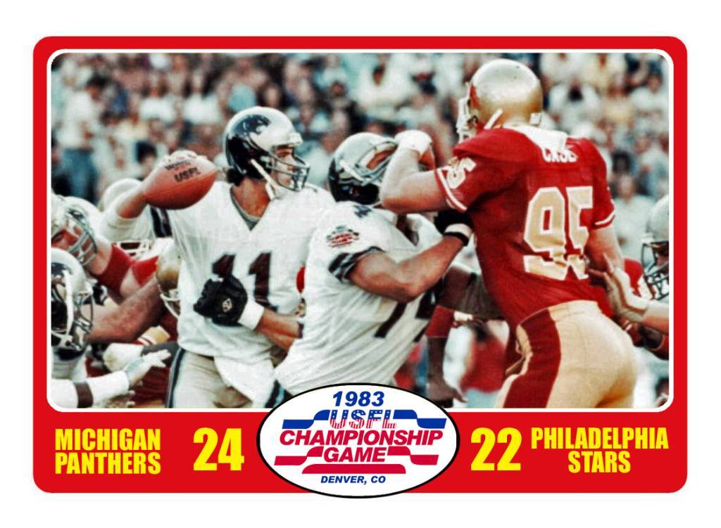 Full color trading card of Game action from the USFL 1983 Title game USFLTradingCards.com