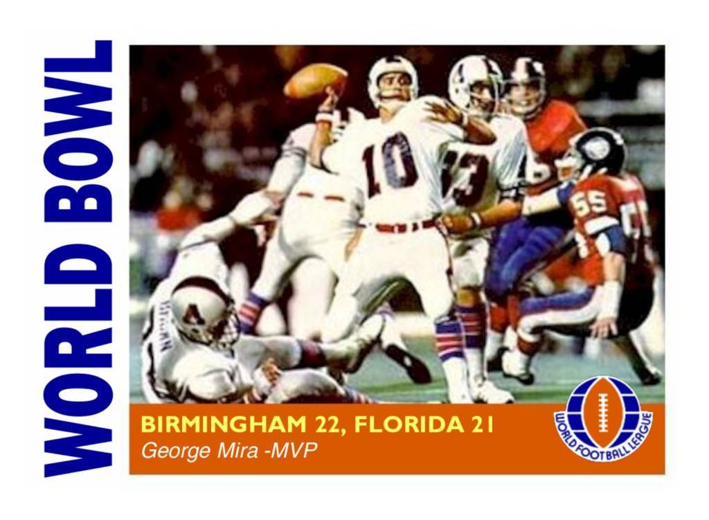 World Bowl I courtesy of our friends at WFLFootballCards.com. Check them out and add some