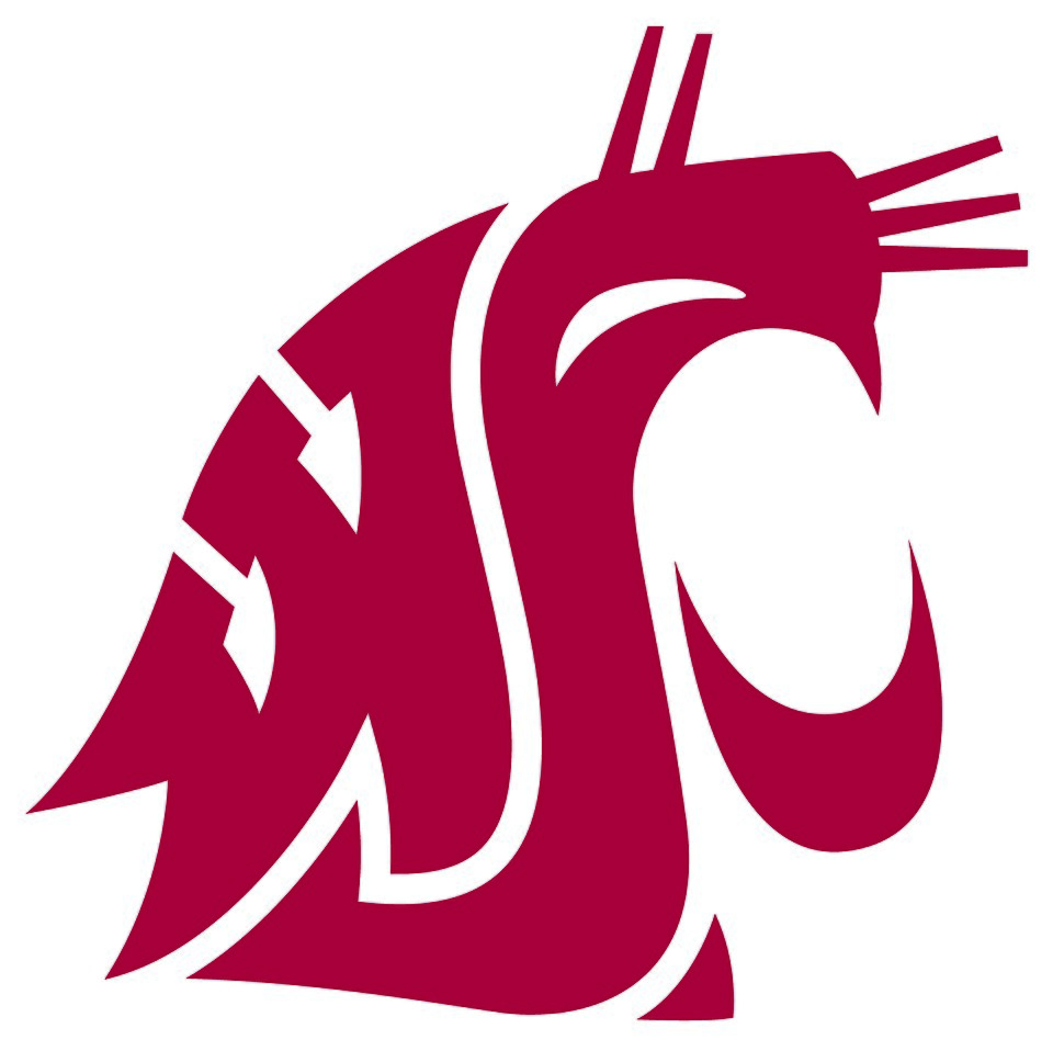 Red colored graphic of the Washington State University cougar head logo as of 2023