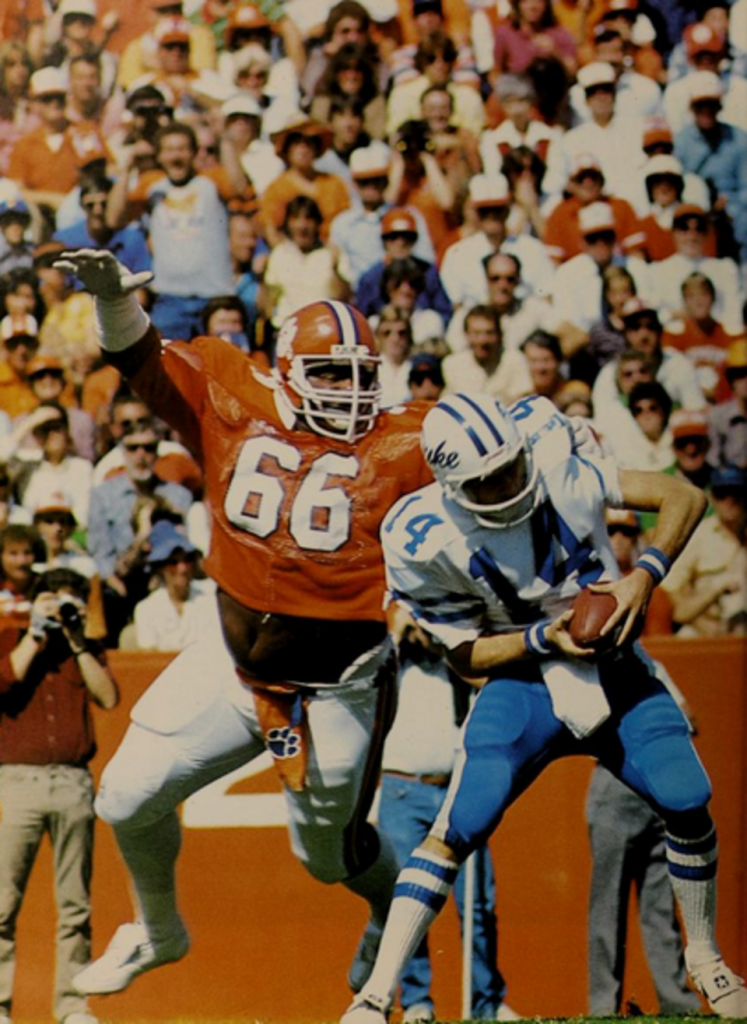 Full color image of game action of Clemsons Fridge Perry