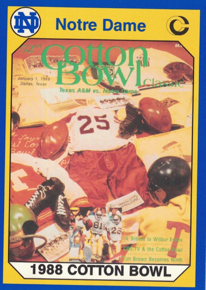 Full Color trading card of 1990 Collegiate Collection Notre Dame - Card #59 - 1988 Cotton Bowl - Notre Dame Fighting Irish vs Texas A&M. Darin Hayes' personal collection.