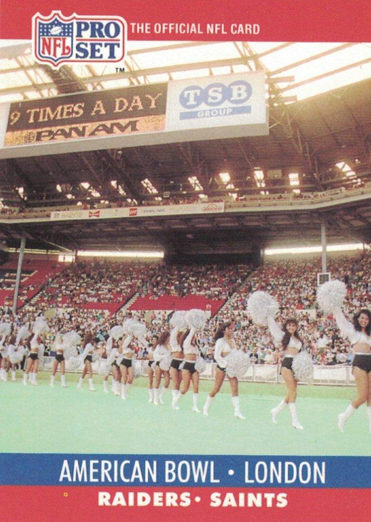 Full color trading card, The trading card image of the 1990 American Bowl_London from the Pro Set 1990 Card 781.