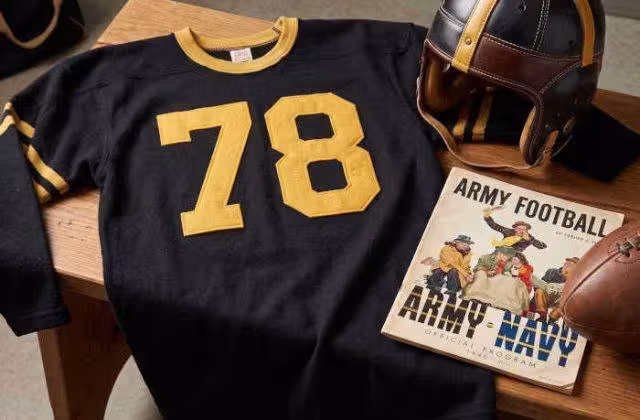 Gemini AI created image of a 1940s-era Army American football jersey 78, without a name on it, and a matching period-correct helmet, the program cover appropriate to the era and team.