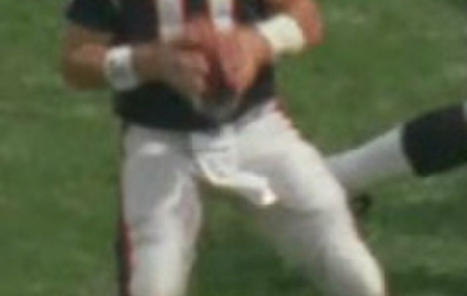 Color image of New England Patriots quarterback Drew Bledsoe in a game against the Cleveland Browns