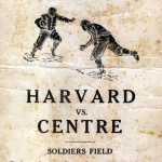 Black and white and yellowed with age, program cover from The cover of the official game program for the Centre vs. Harvard contest of October 29, 1921