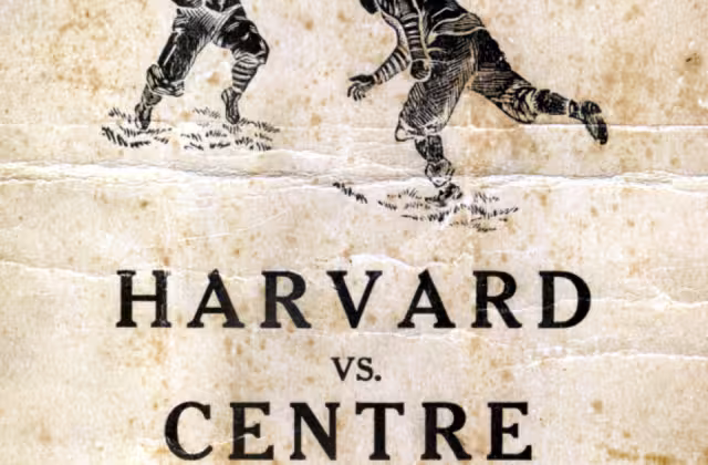 Black and white and yellowed with age, program cover from The cover of the official game program for the Centre vs. Harvard contest of October 29, 1921