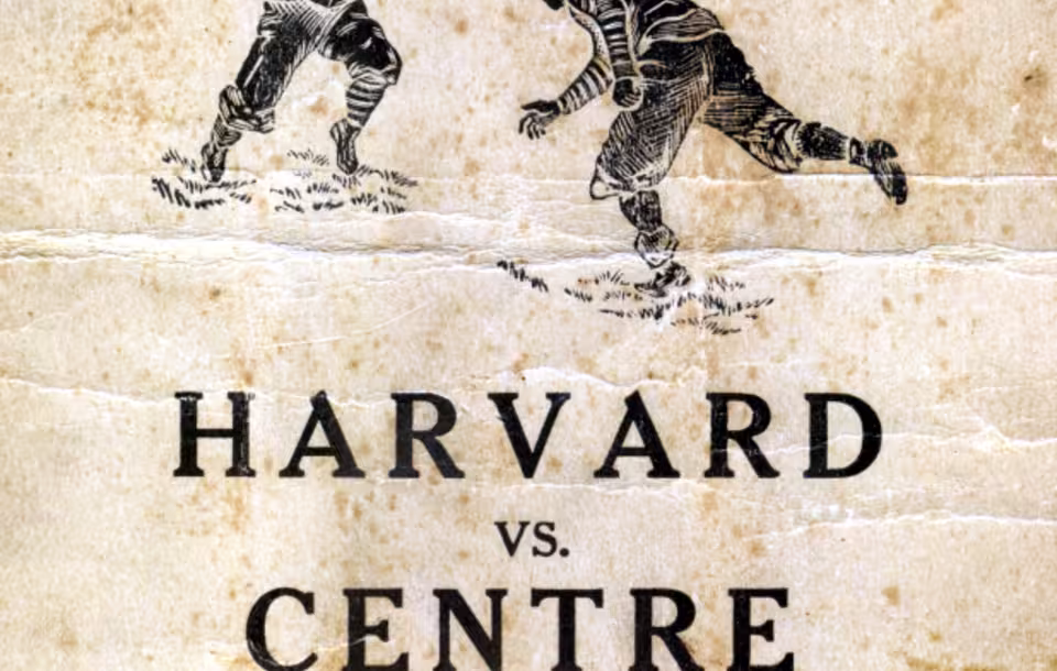 Black and white and yellowed with age, program cover from The cover of the official game program for the Centre vs. Harvard contest of October 29, 1921