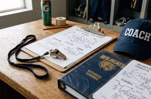 AI-Created image depicting a general representation of a football head coach's desk