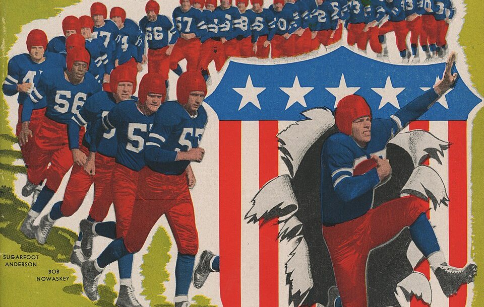Full color hand drawn watercolor of the Dons-Colts-program from 1947 in the AAFC