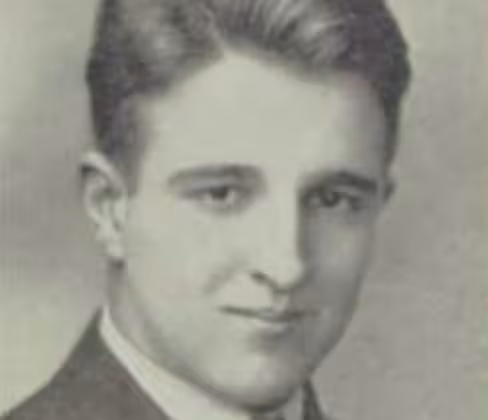 black and white portrait of Photograph of Gene Goodreault 1937 Haverhill High School yearbook ("The Thinker"), page 45.