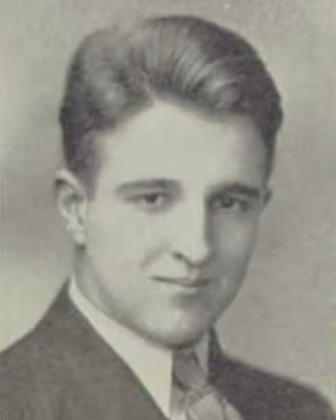 black and white portrait of Photograph of Gene Goodreault 1937 Haverhill High School yearbook ("The Thinker"), page 45.