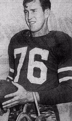 Black and white cropped image of Los Angeles Dons coach Dudley DeGroot (left) with quarterback Glenn Dobbs (right)