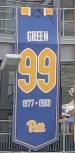 Acrisure Stadium Pitt honor banner of Hugh Green, taken by Darin Hayes 2025.