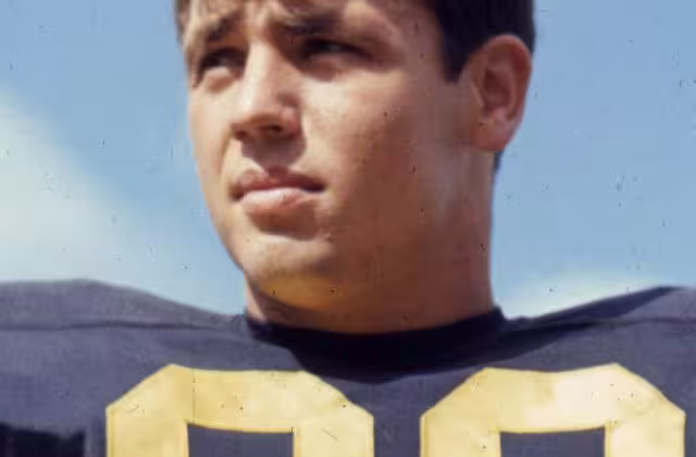 Color publicity head shot photo of Jim Mandich of University of Michigan 1968