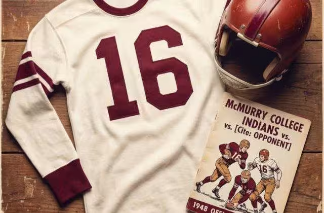 AI-generated white jersey 16 on a wooden table with a helmet and period example of a program
