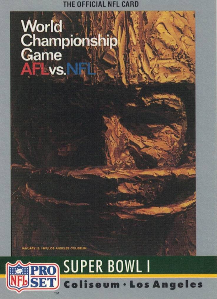 Full color trading Pro Set card of Super Bowl I program cover. Darin Hayes' personal collection.