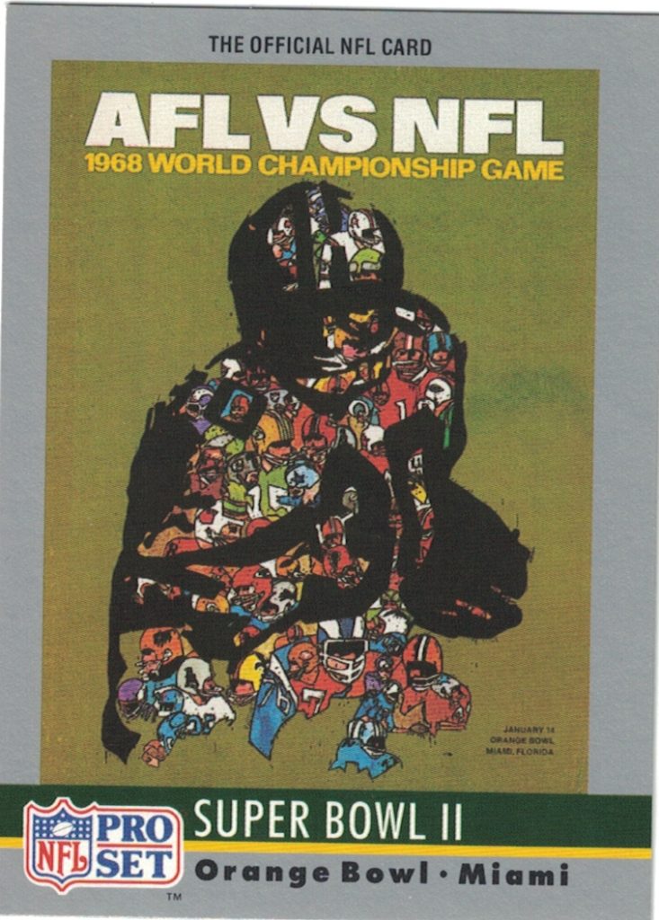Full color trading card Pro Set card of Super Bowl II program cover.