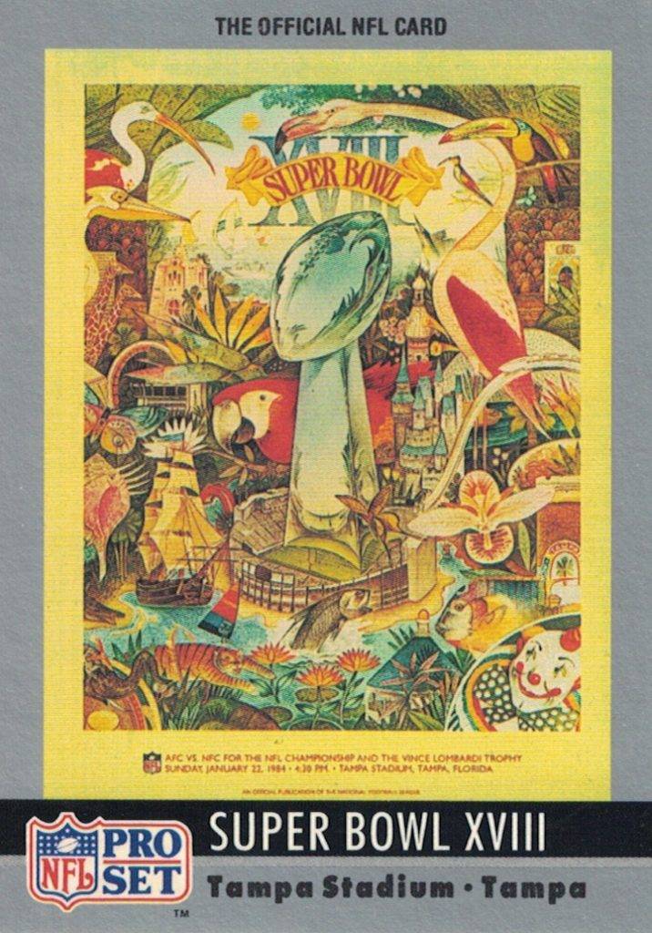 full color Pro Set trading card for Super Bowl XVIII from Darin Hayes' personal collection.
