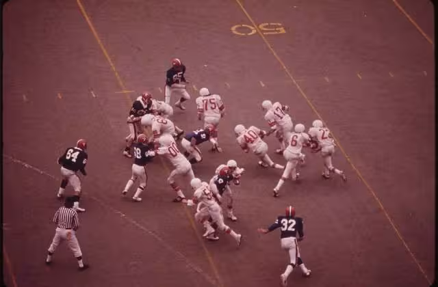 Vintage color photo of TO CONSERVE ENERGY ALL PORTLAND HIGH SCHOOLS HAD THEIR FOOTBALL GAMES RESCHEDULED FOR DAYLIGHT HOURS AT THE MULTNOMAH, courtesy of David Falconer.