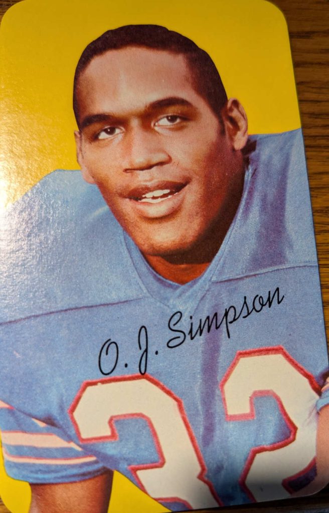 Full color trading card of 1970s Topps Super Card of OJ Simpson