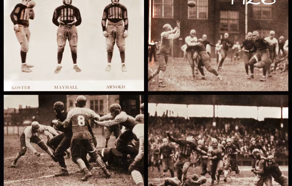 Collage of black and white photos honoring The 1926 University of Louisville Season at a glance. The 1926 football team would see success thanks to the direction of the AD/Head Coach Tom King