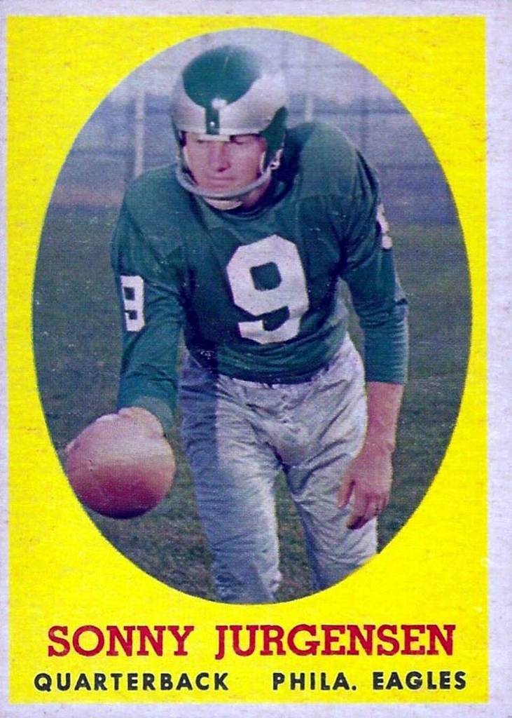 1958 Topps Trading card of Sonny Jurgensen with Eagles.