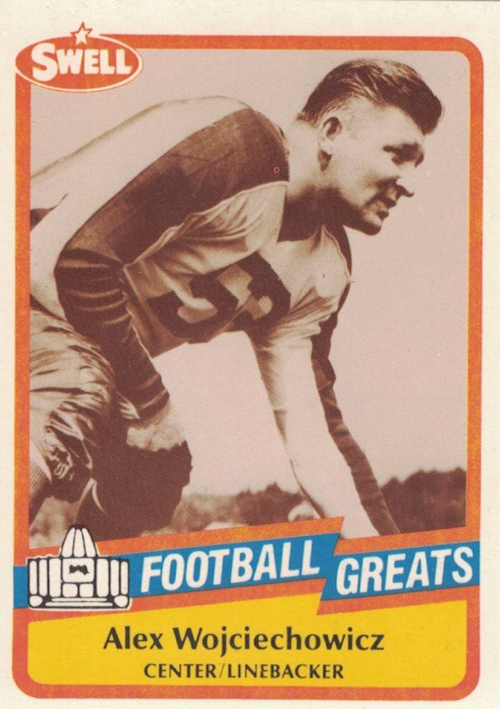 semi color trading card of Alex Wojciechowicz on Football Greats Swell card from Darin Hayes' personal collection.