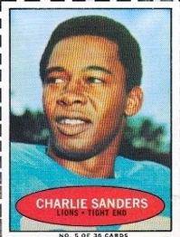 Color trading card Professional football player, Charlie Sanders (NFL) from Bazooka gum.