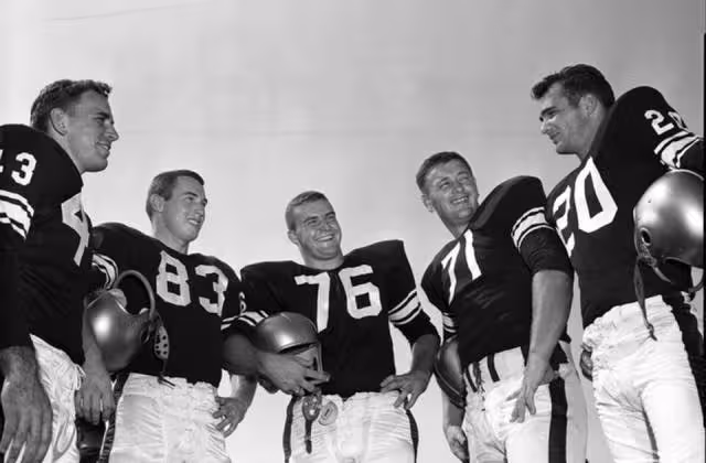 Vintage black and white photo of FSU football players in Tallahassee, Florida Date: December 16, 1957