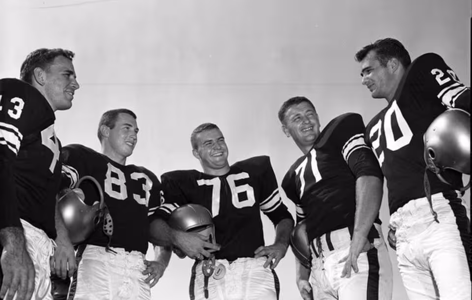Vintage black and white photo of FSU football players in Tallahassee, Florida Date: December 16, 1957