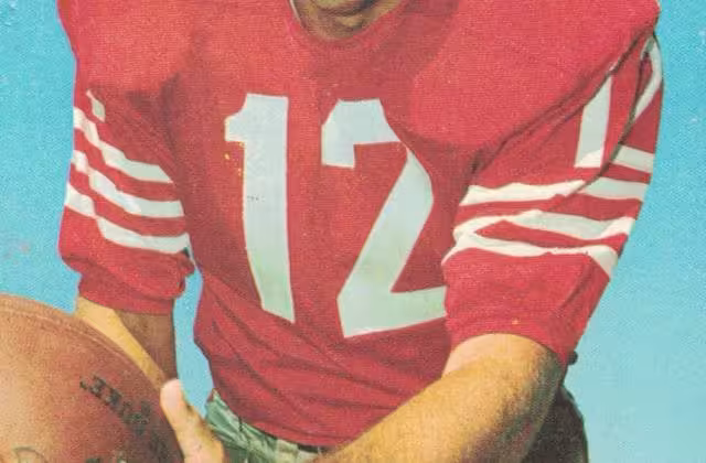 John Brodie on his 1970 Topps Super Football Card. Darin Hayes' personal collection.