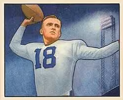 Full color hand drawn- Rauch on 1950 Bowman football card.