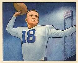 Full color hand drawn- Rauch on 1950 Bowman football card.