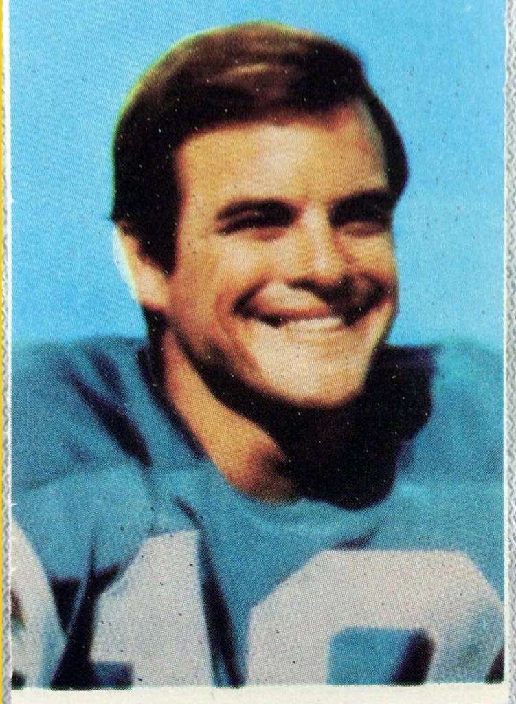 Full color trading card image of Alworth on a 1969 football card