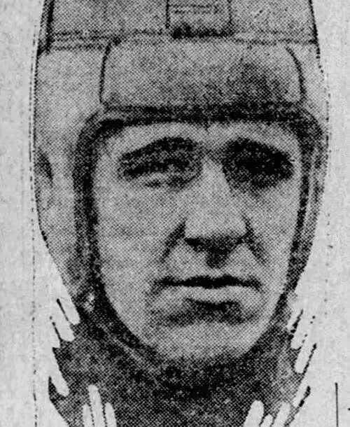 Vintage newspaper grainy black and white cropped head shot of Iowa Team captain Gordon Locke in 1922.