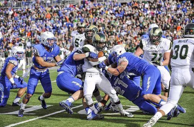 The Falcons take down the CSU Rams here Nov. 28, 2014. Air Force beat CSU 27-24. The Rams, ranked No. 21 before the loss, were heavily favored to win. But, a last second 39-yard field goal by Falcons’ kicker/punter Will Conant gave the Falcons their sixth home win of the season. (U.S. Air Force photo by Liz Copan/Released)