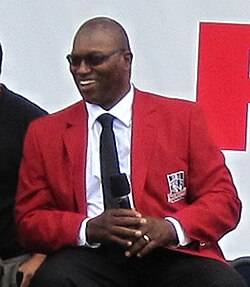 Color snap shot of Cunningham at his 2010 induction to the Patriots Hall of Fame.