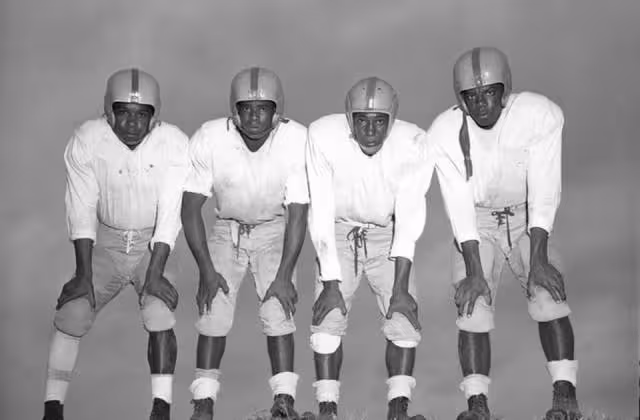 B/W photo of Unidentified African-American football players in Tallahassee, Florida 1953.