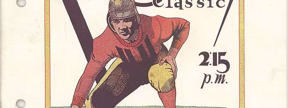 Color handdrawn image of Official Program for the U.S. Army vs. U.S. Marines held at the Los Angeles Coliseum on October 20, 1929. The Marine team was from Marine Base San Diego. From the John P. Waller Collection (COLL/261) United States Marine Corps Archives & Special Collections USMC Archives from Quantico, USA