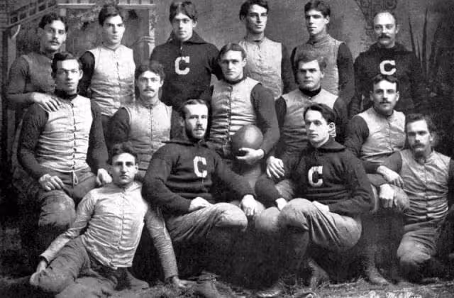 Vintage b/w image of the 1892 Cornell varsity football team
