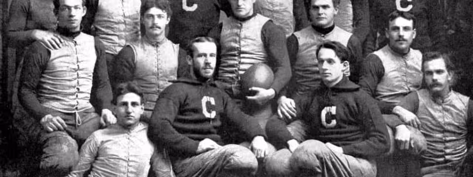 Vintage b/w image of the 1892 Cornell varsity football team
